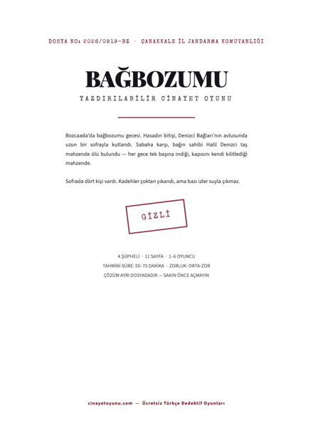 Bağbozumu ücretsiz yazdırılabilir cinayet çözme oyunu PDF kapağı
