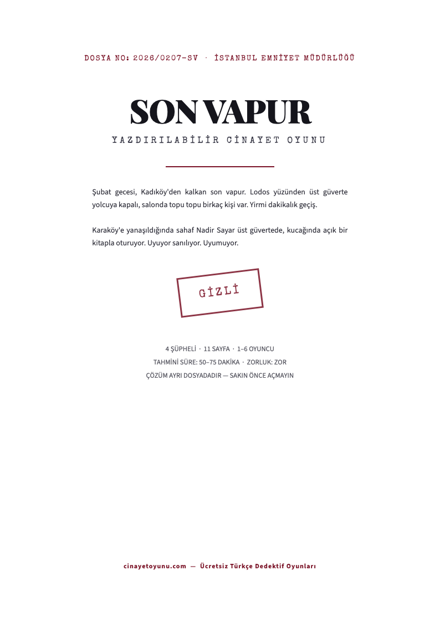 Son Vapur yazdırılabilir katili bul oyunu PDF kapağı
